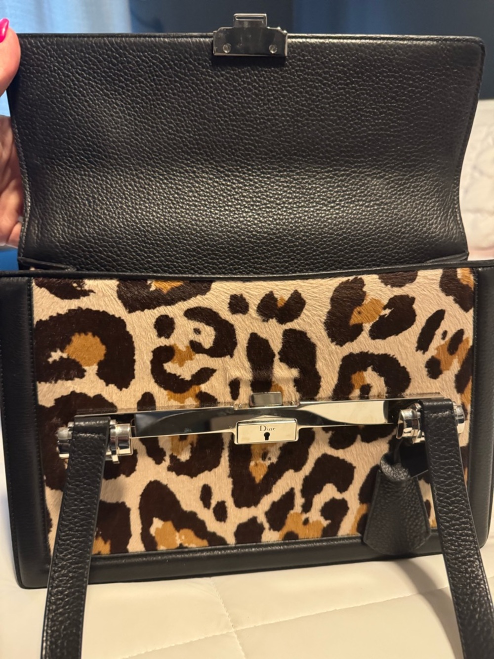Dior Leopard Print Satchel in Black and Brown - Picture 8 of 12